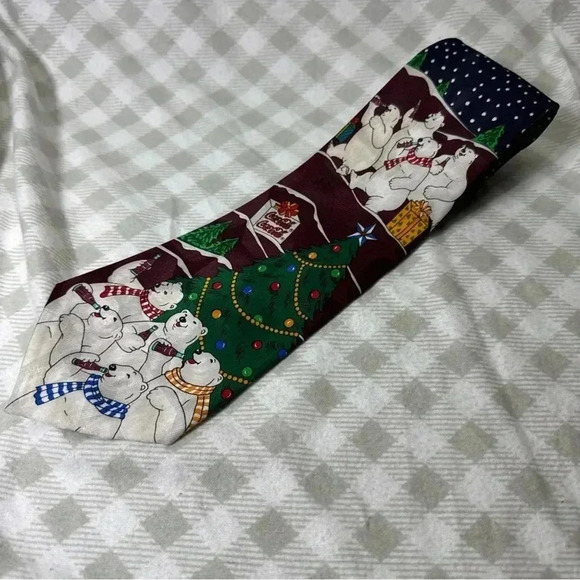 Coca Cola Bears Mens Necktie Holiday  Polar Coke Soda Neck Tie - Picture 1 of 6